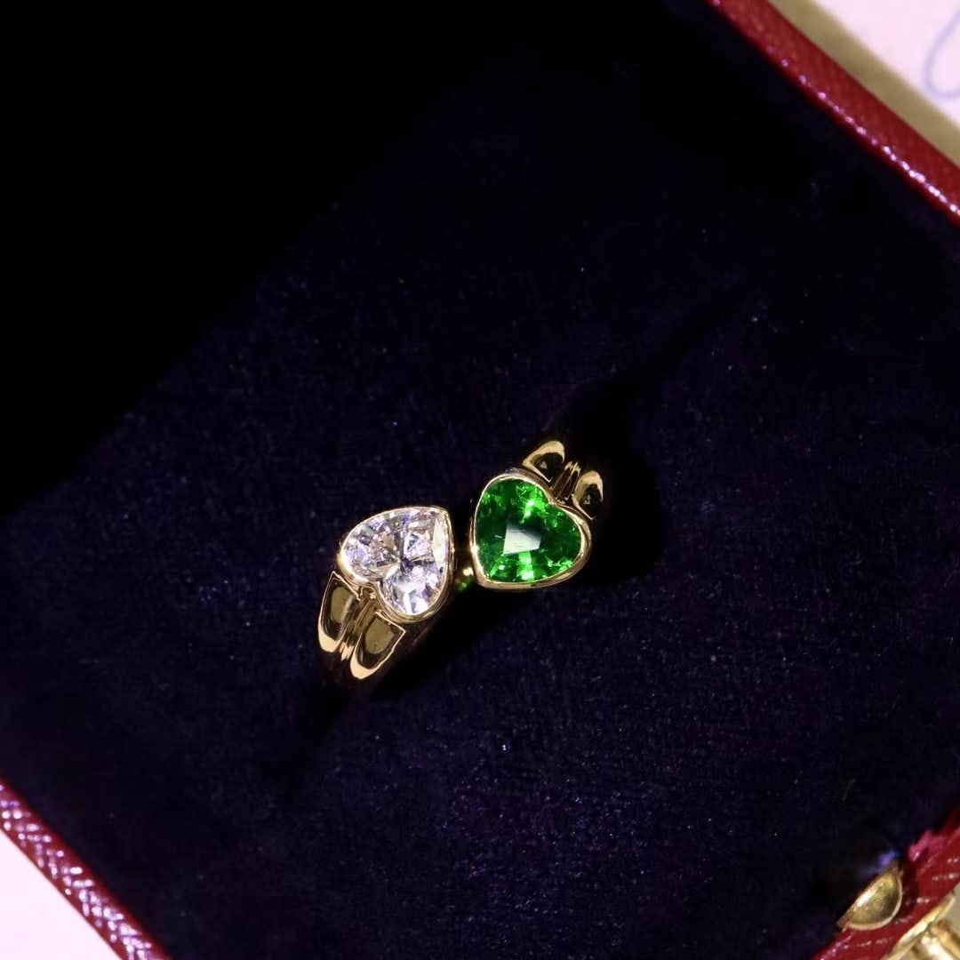 14k Gold 1.57 Ctw Vivid Green Natural Tsavorite & Diamond & Toi Et Moi Ring - 3