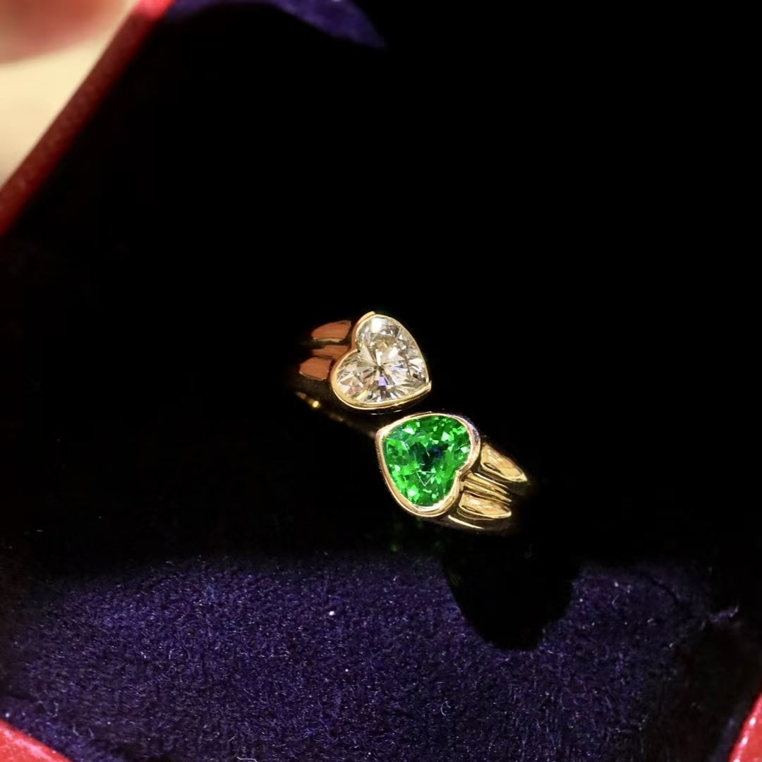 14k Gold 1.57 Ctw Vivid Green Natural Tsavorite & Diamond & Toi Et Moi Ring - 4