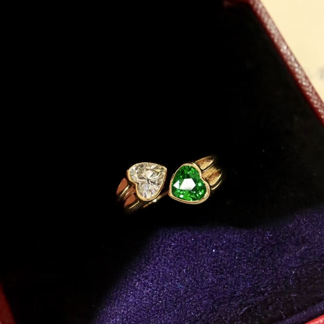 14k Gold 1.57 Ctw Vivid Green Natural Tsavorite & Diamond & Toi Et Moi Ring - 5