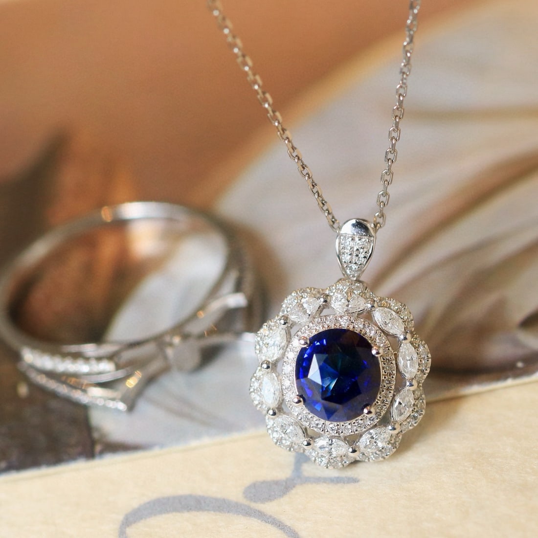 14k Gold 2.57 Ctw Natural Sapphire & Diamond Ring/pendant( Without Chain ): Ref:230984174 // gold content:14k gold // ring size:7. 25us // // main gemstone:sapphire // shape:oval // carat weight:1. 67ct // color:royal blue // treatment:natural // // adjacent gemstone 2 : diam