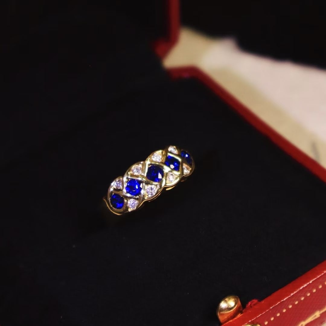 14k Gold 0.88 Ctw Natural Sapphire & Diamond Ring - 4
