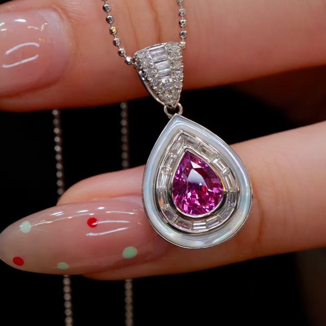 14k Gold 1.60 Ctw Natural Sapphire & Diamond Pendant( Without Chain ): Ref:230984179 // gold content:14k gold // main gemstone:sapphire // shape:pear // carat weight:1. 27ct // color:purple // treatment:natural // // adjacent gemstone 2 : diamond // shape:multiply // car