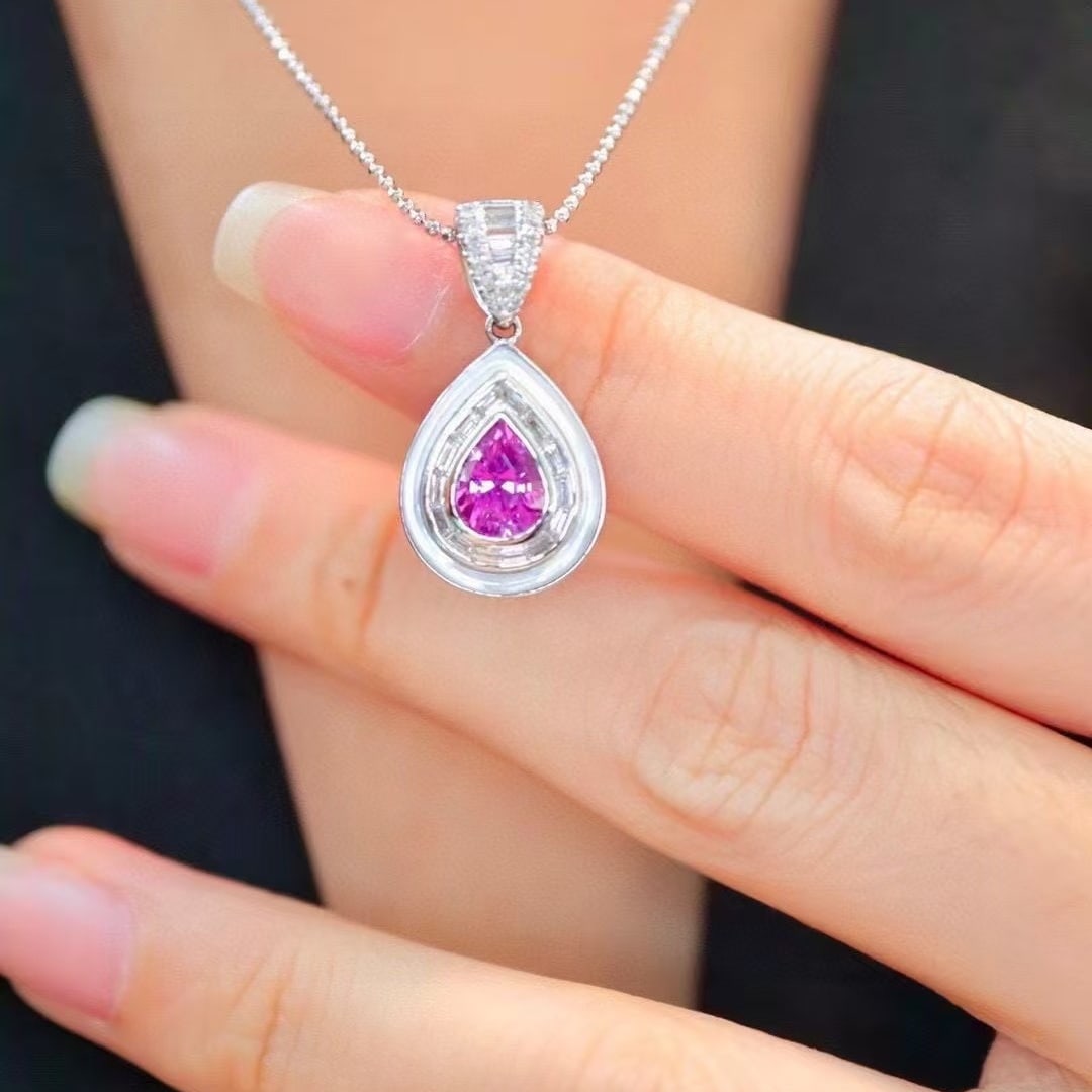 14k Gold 1.60 Ctw Natural Sapphire & Diamond Pendant( Without Chain ) - 2