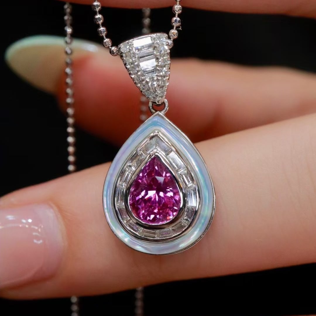 14k Gold 1.60 Ctw Natural Sapphire & Diamond Pendant( Without Chain ) - 3