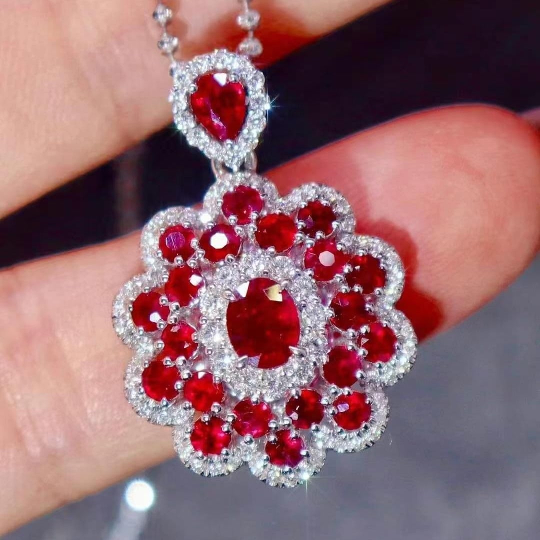 14k Gold 3.60 Ctw Natural Ruby & Diamond Pendant( Without Chain ) - 2
