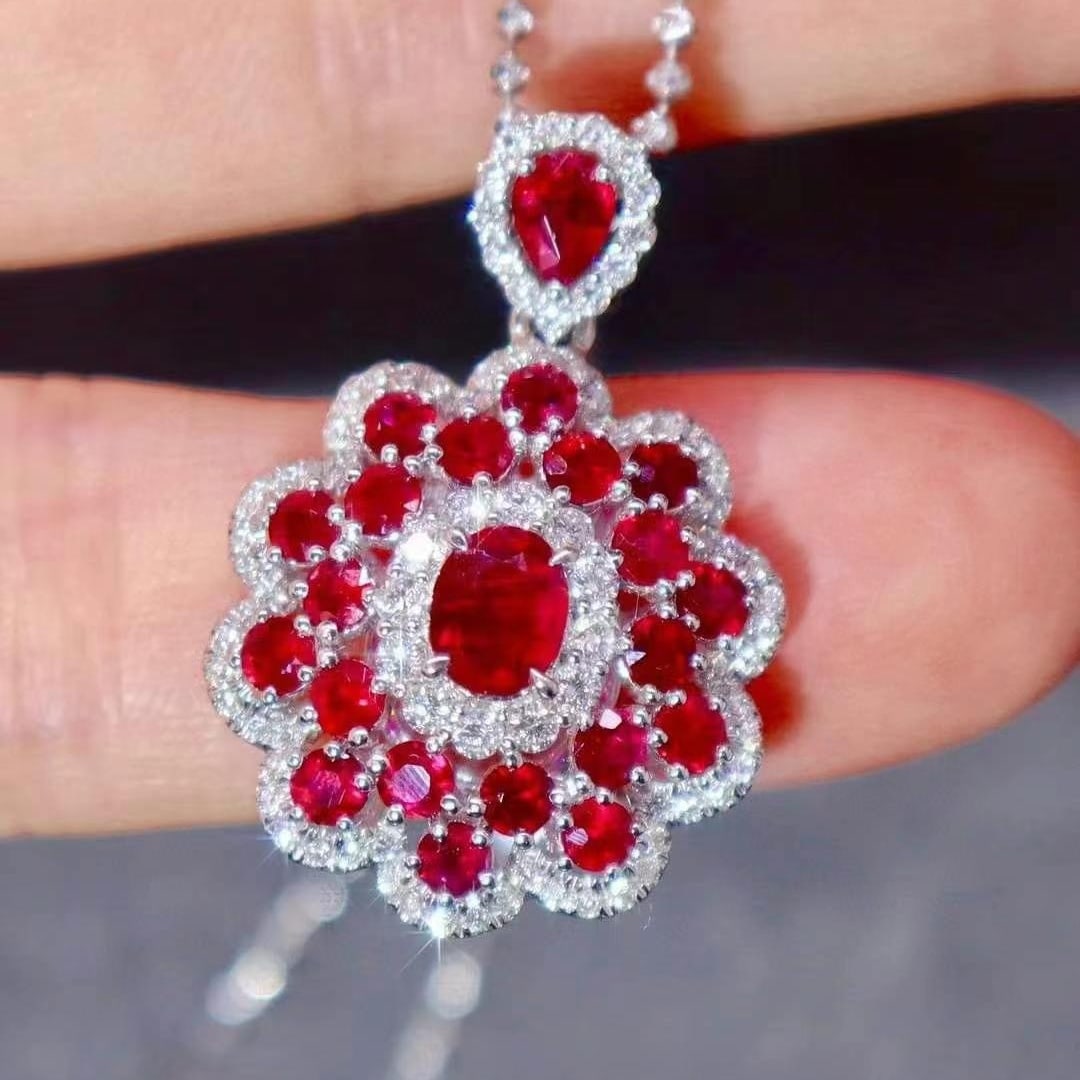 14k Gold 3.60 Ctw Natural Ruby & Diamond Pendant( Without Chain ) - 3