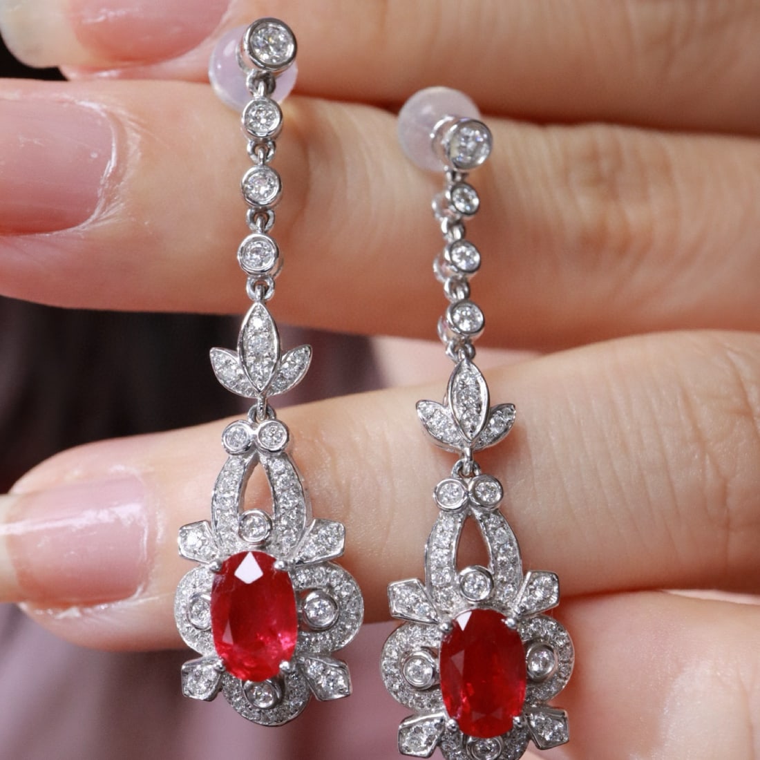 14k Gold 2.88 Ctw Natural Ruby & Diamond Earrings - 3
