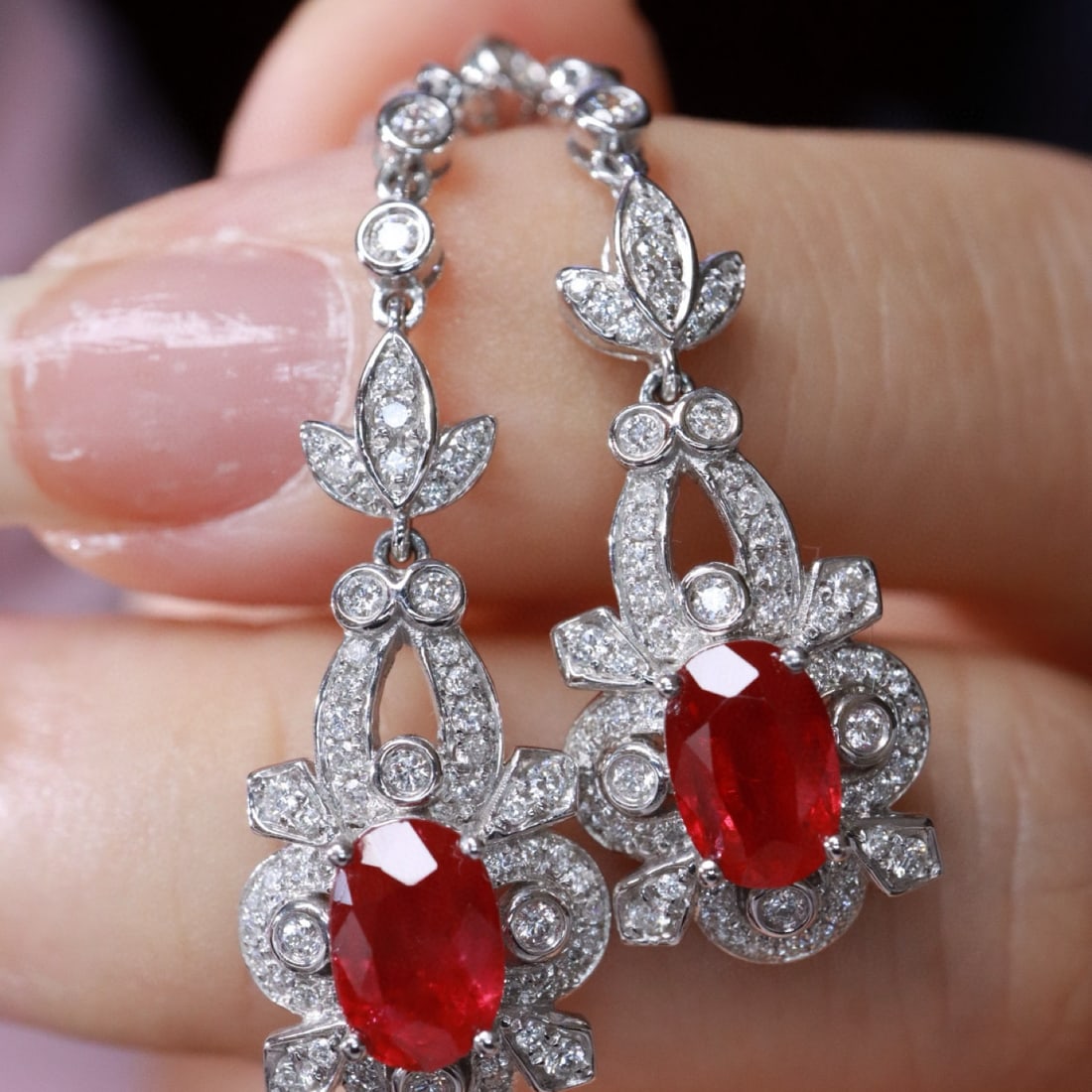 14k Gold 2.88 Ctw Natural Ruby & Diamond Earrings - 4