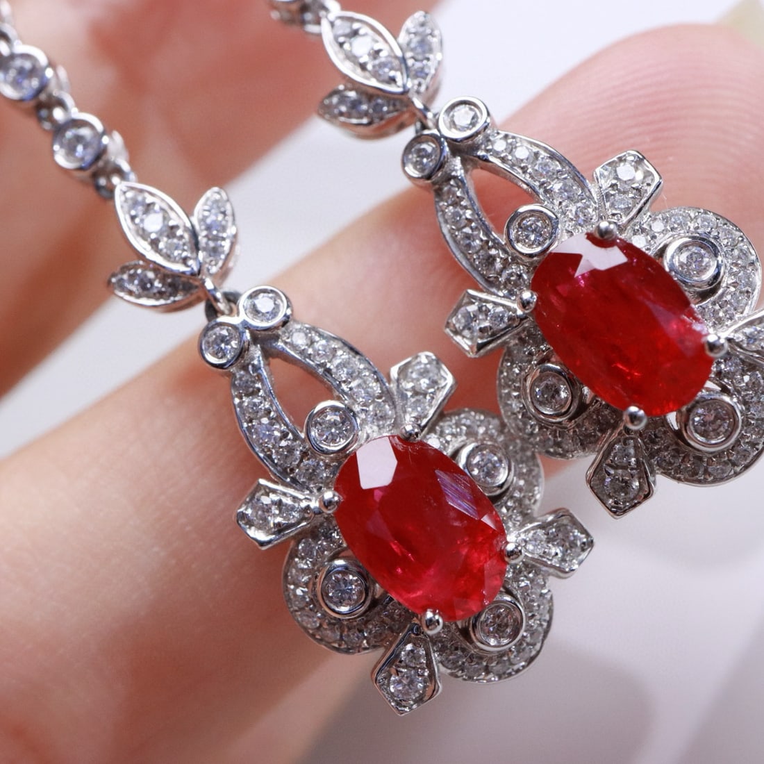 14k Gold 2.88 Ctw Natural Ruby & Diamond Earrings - 5