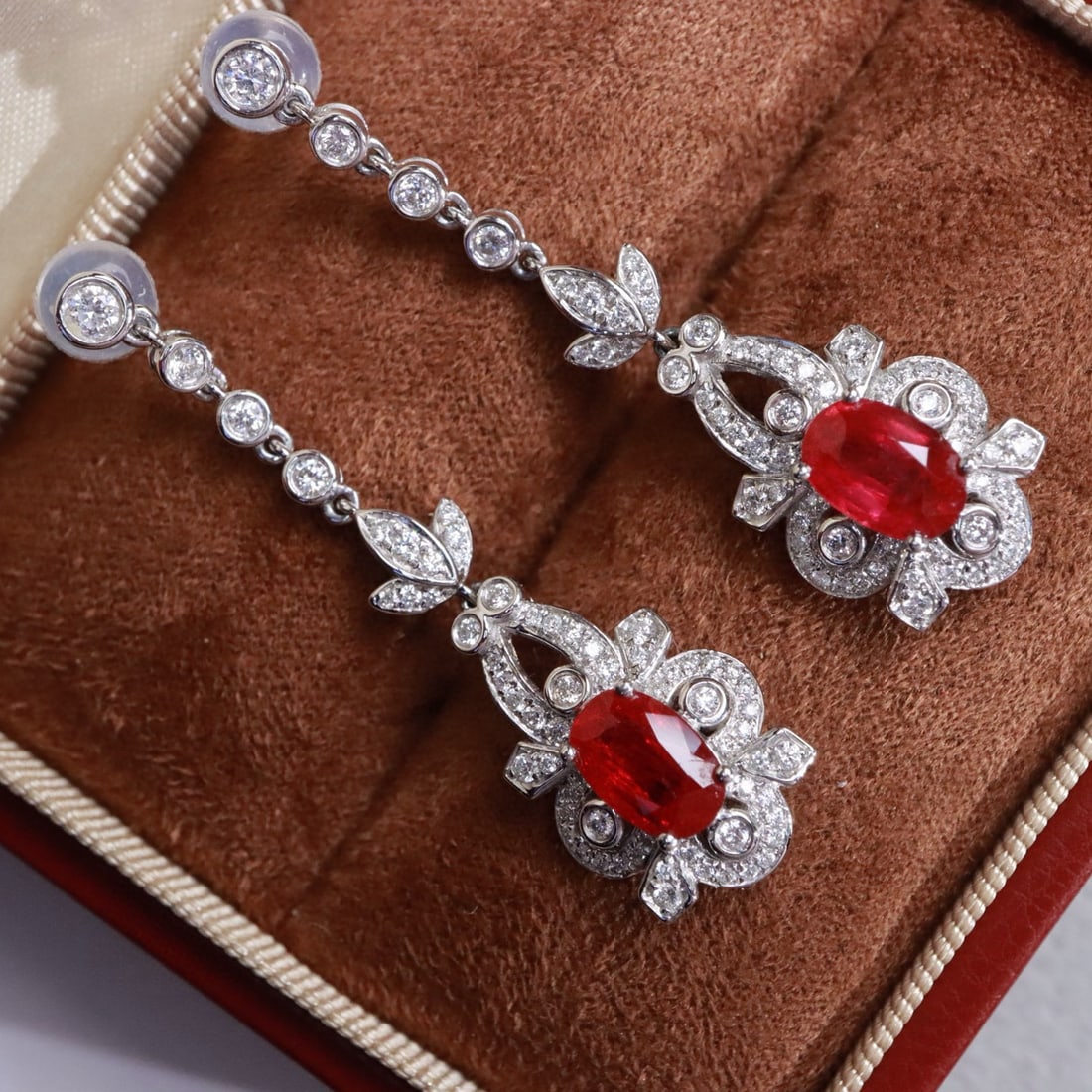 14k Gold 2.88 Ctw Natural Ruby & Diamond Earrings - 6