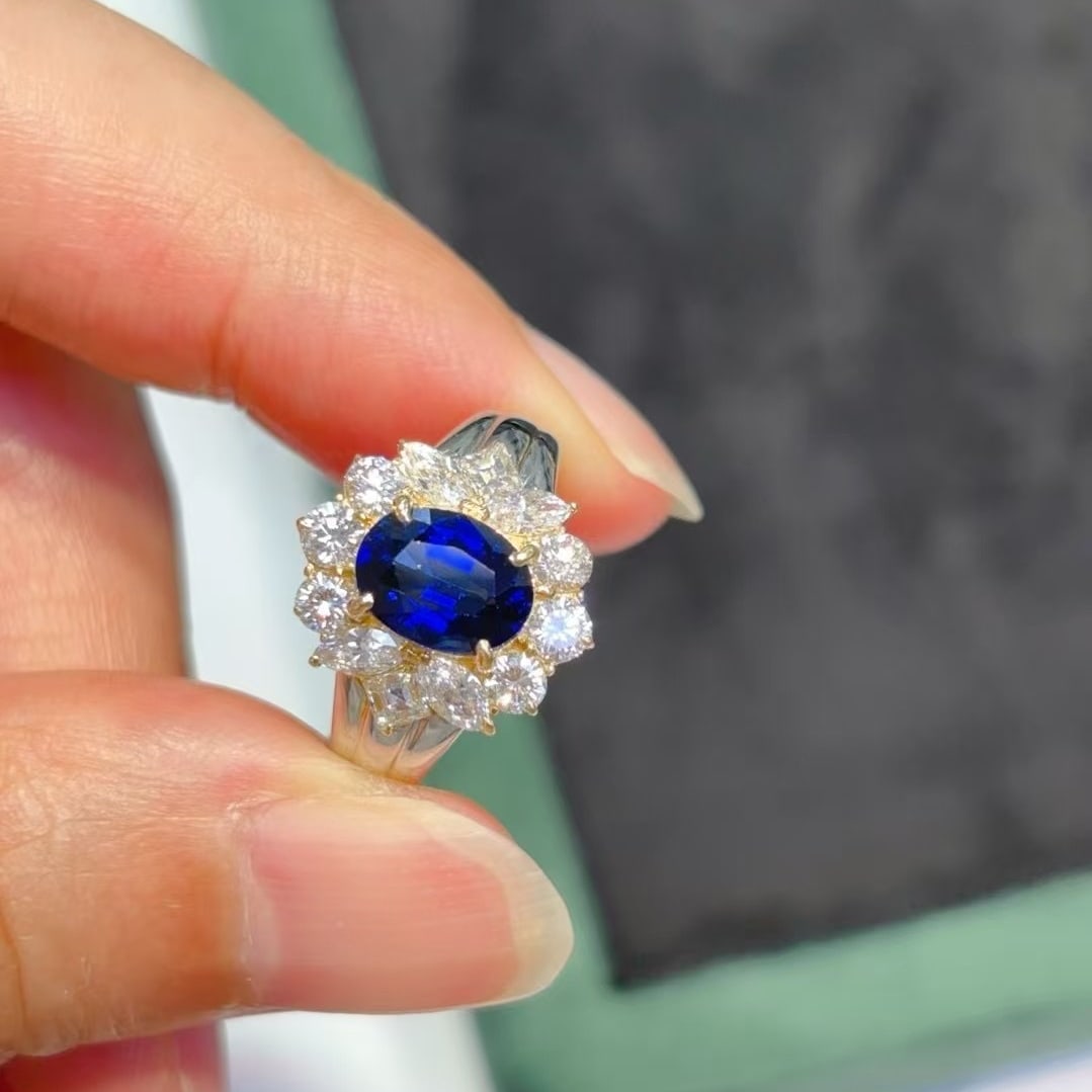 14k Gold 2.85 Ctw Natural Sapphire & Diamond Ring - 4