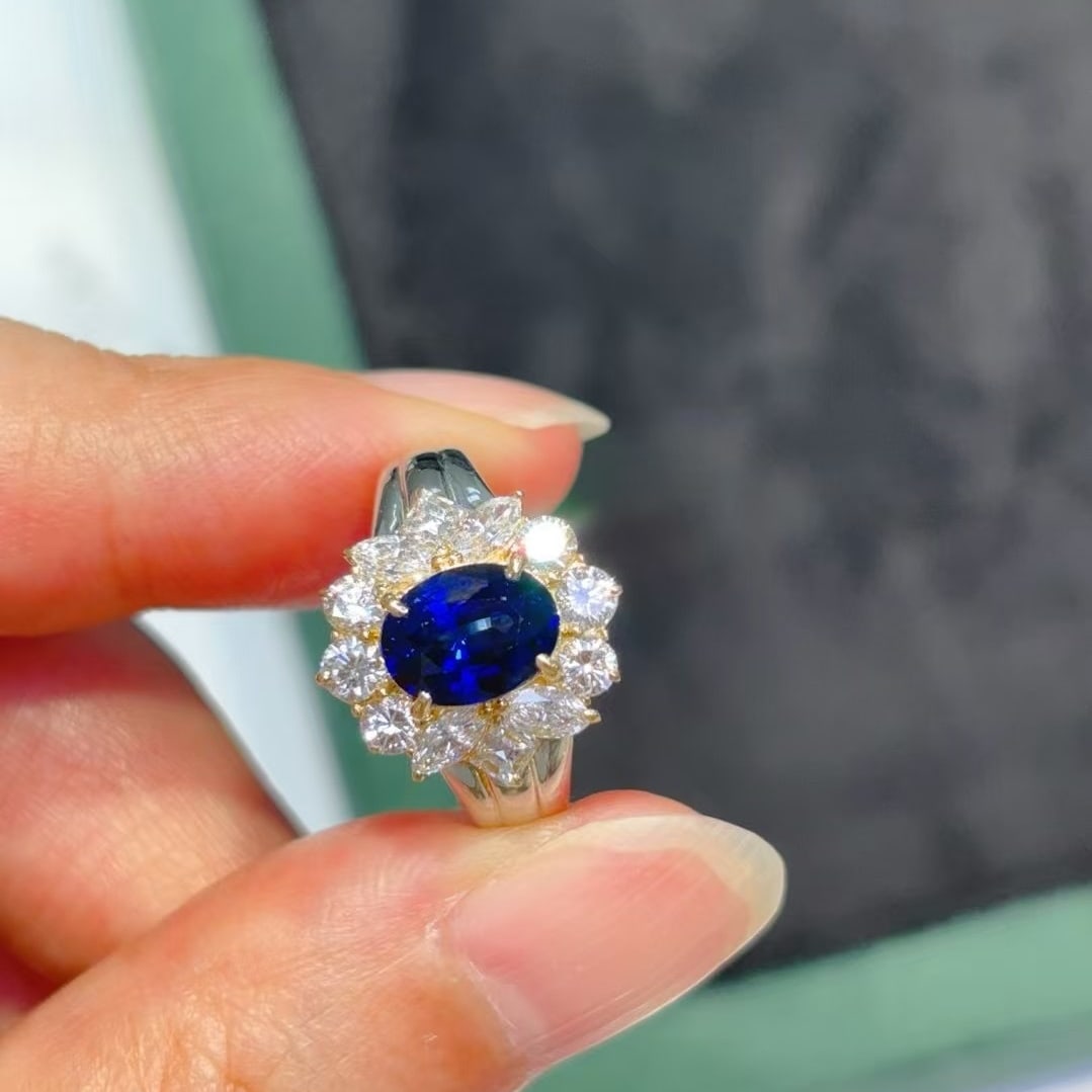 14k Gold 2.85 Ctw Natural Sapphire & Diamond Ring - 5