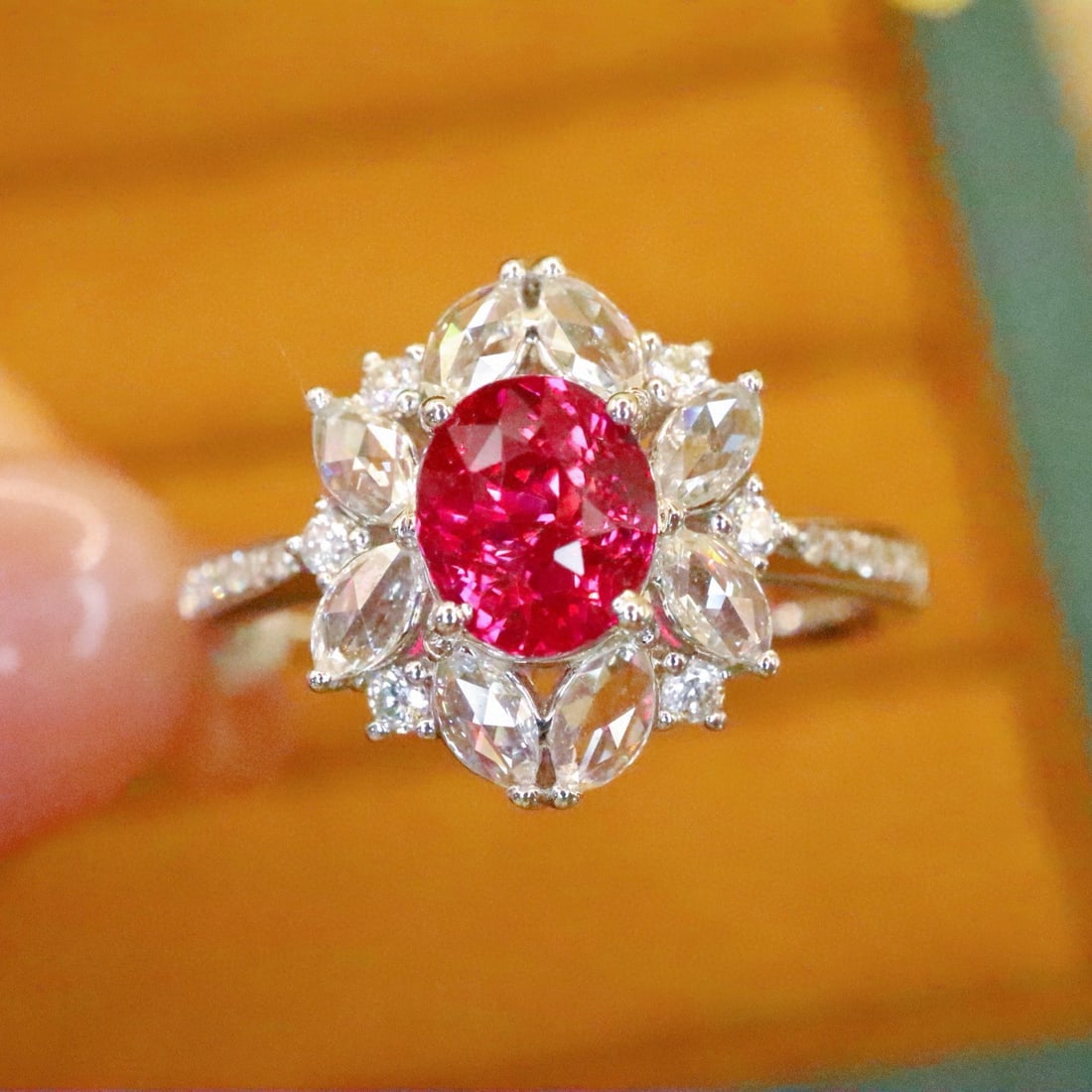 14k Gold 1.42 Ctw Natural Ruby & Diamond Ring: Ref:230984202 // gold content:14k gold // ring size:7. 25us // // main gemstone:ruby // shape:oval // carat weight:1. 03ct // color:pigeonblood red // treatment:natural // // adjacent gemstone 2 : dia