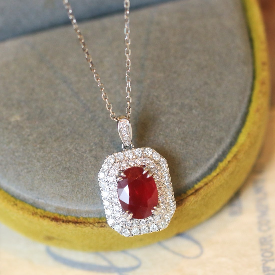 14k Gold 1.97 Ct Natural Ruby & Diamond Pendant( Without Chain ) - 2