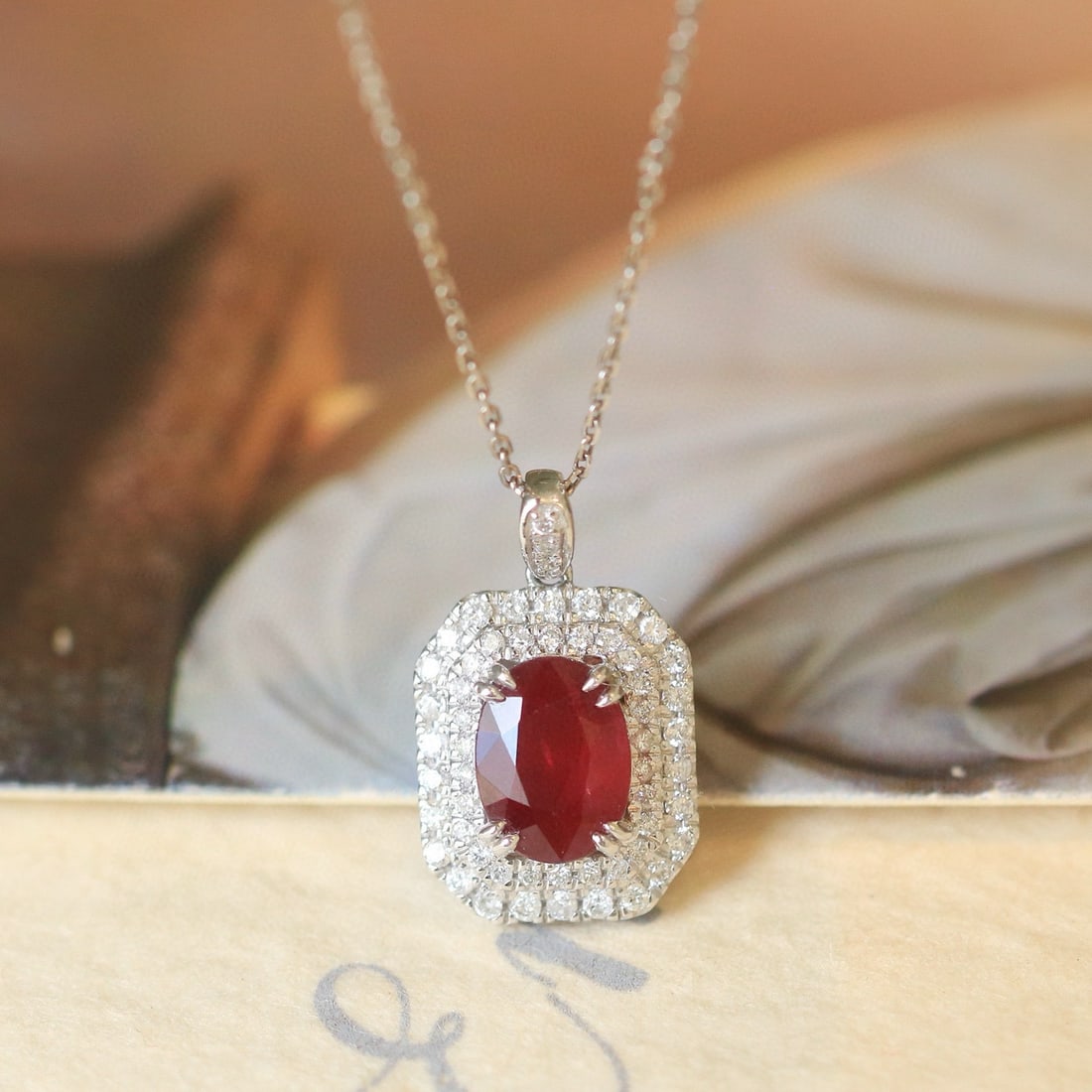 14k Gold 1.97 Ct Natural Ruby & Diamond Pendant( Without Chain ) - 3