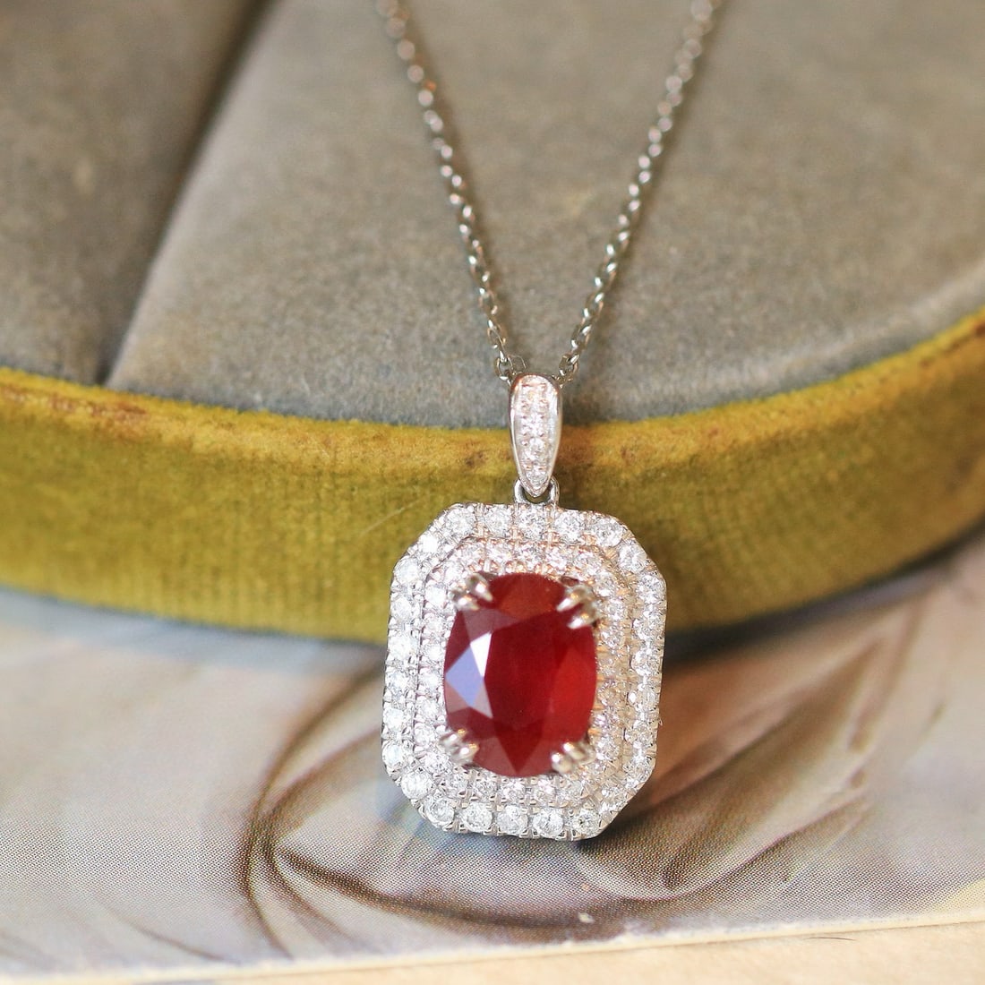 14k Gold 1.97 Ct Natural Ruby & Diamond Pendant( Without Chain ) - 5