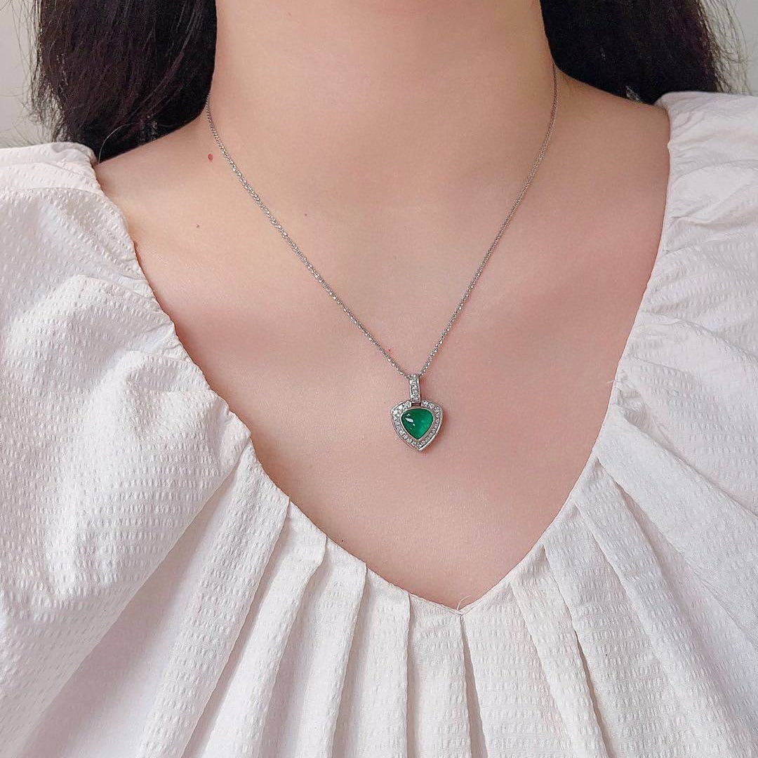 14k Gold 1.94 Ctw Vivid Green Natural Emerald & Diamond Pendant( Without Chain ) - 3