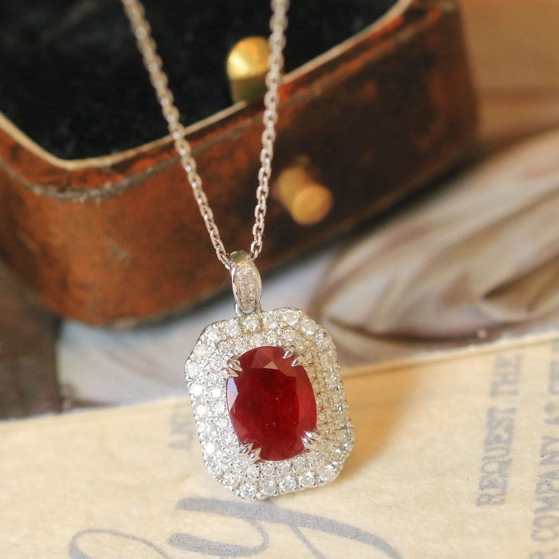 14k Gold 1.96 Ctw Natural Ruby & Diamond Pendant( Without Chain ) - 4