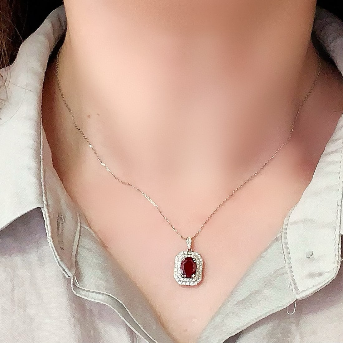 14k Gold 1.96 Ctw Natural Ruby & Diamond Pendant( Without Chain ) - 7