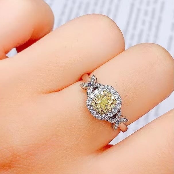 14k Gold 0.25 Ct Natural Yellow Diamond & Diamond Ring - 5