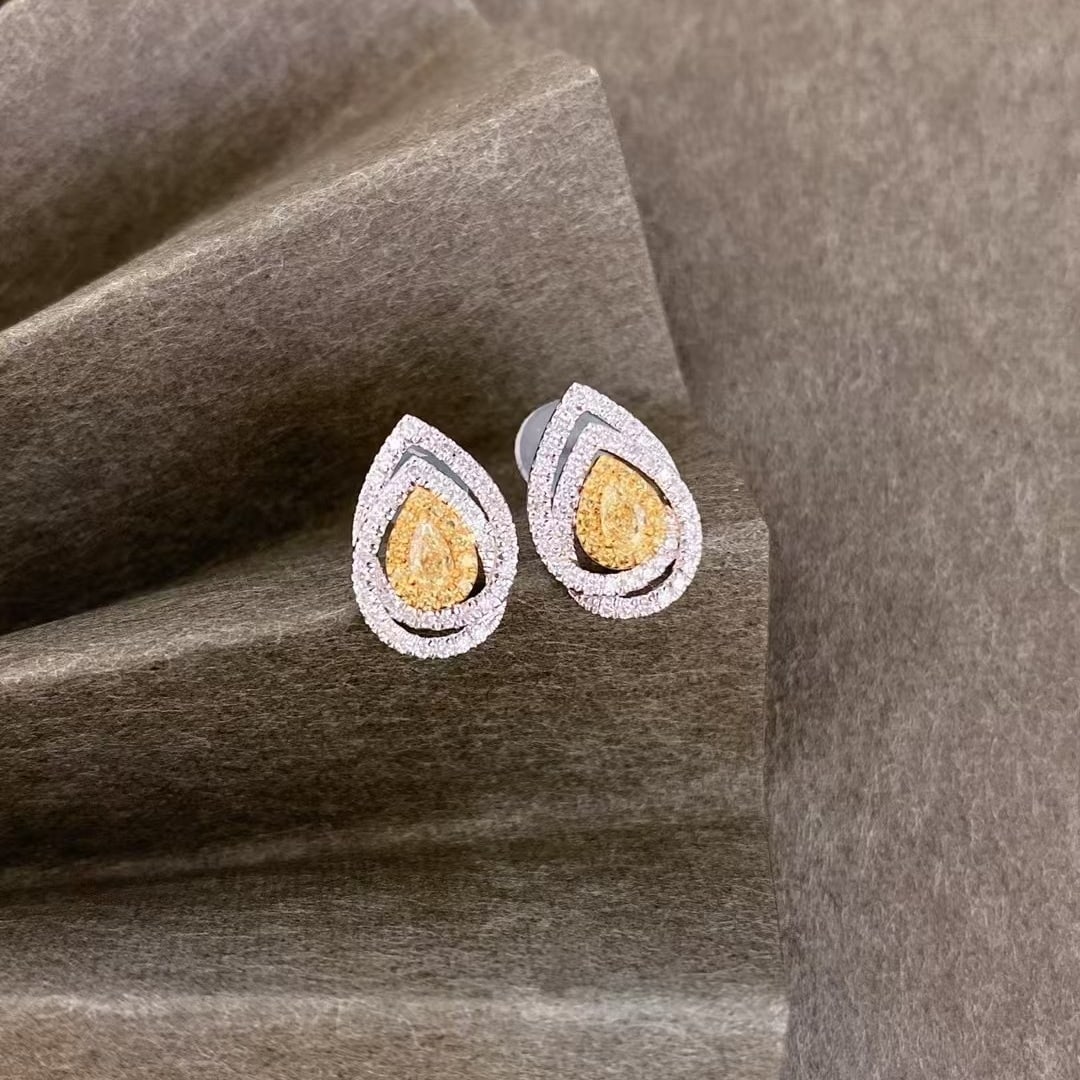 14k Gold 0.50 Ctw Natural Yellow Diamond & Diamond Earrings - 2