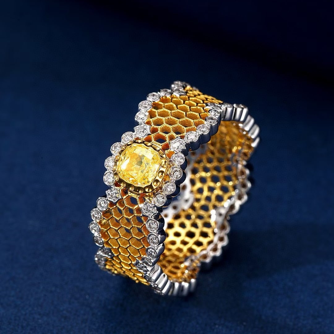 14k Gold 0.56 Ctw Natural Yellow Diamond & Diamond Ring - 2