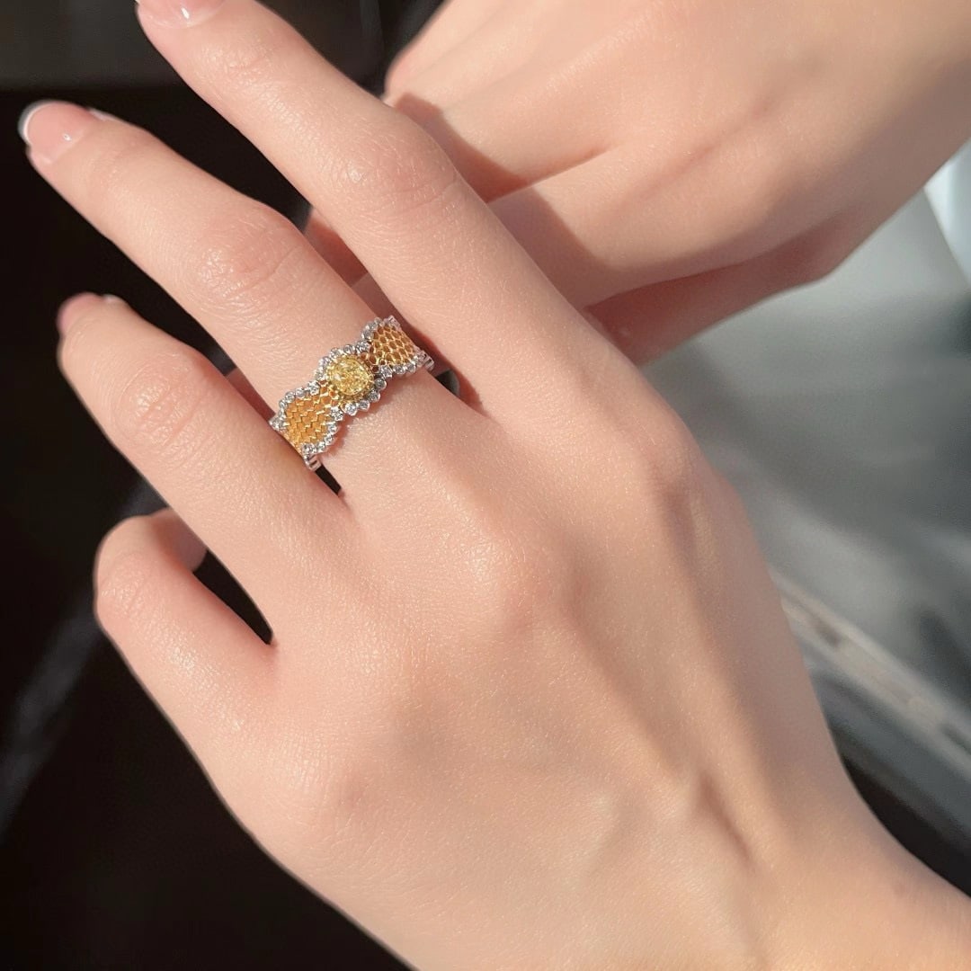 14k Gold 0.56 Ctw Natural Yellow Diamond & Diamond Ring - 4