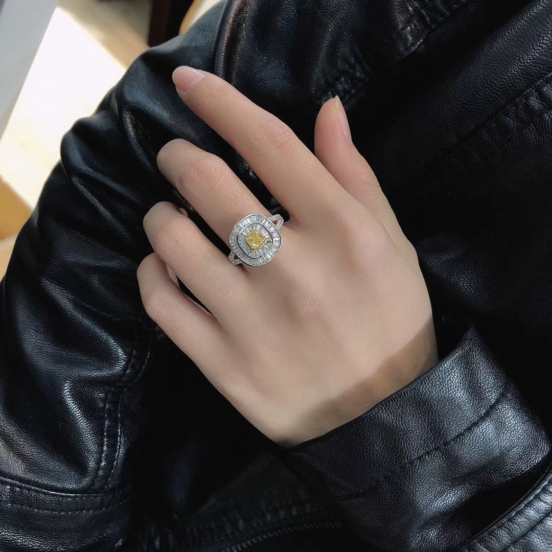 14k Gold 1.28 Ctw Natural Yellow Diamond & Diamond Ring - 4