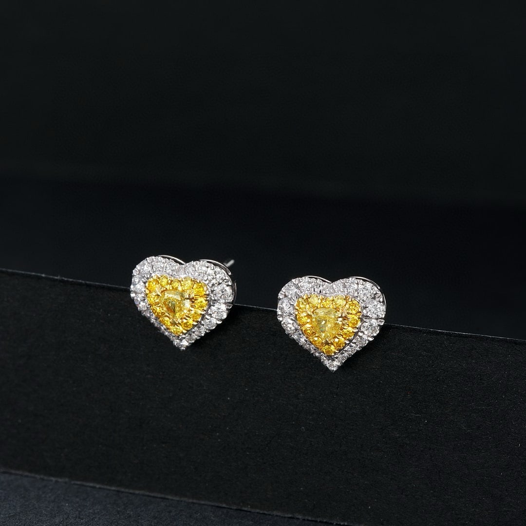 14k Gold 0.84 Ctw Natural Yellow Diamond & Diamond Earrings - 3