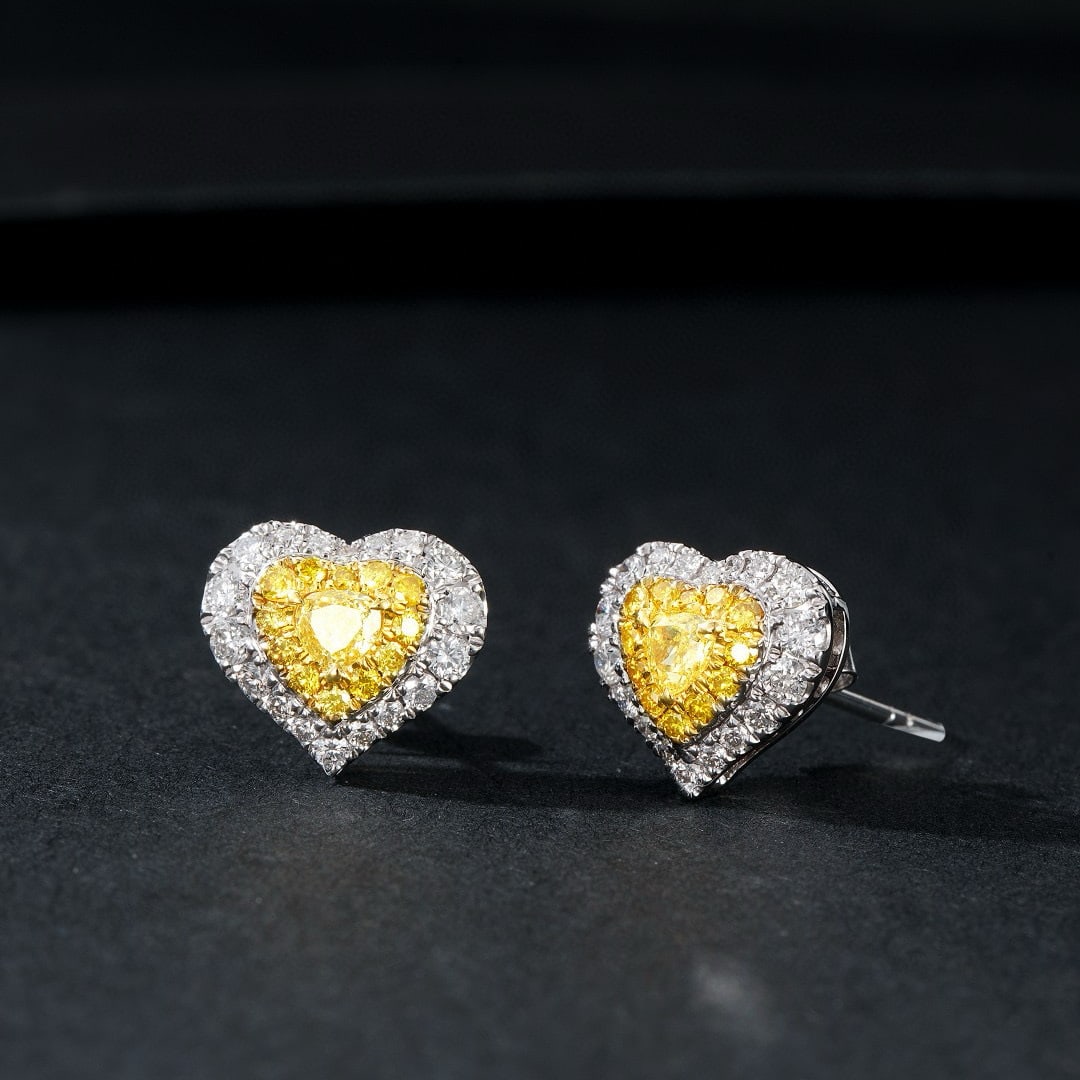 14k Gold 0.84 Ctw Natural Yellow Diamond & Diamond Earrings - 4