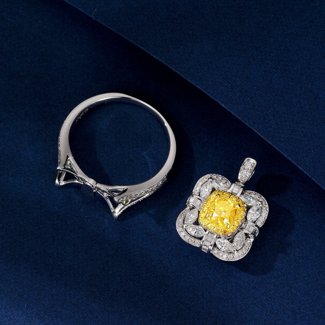 14k Gold 1.92 Ctw Natural Yellow Diamond & Diamond Ring/pendant( Without Chain ) - 3