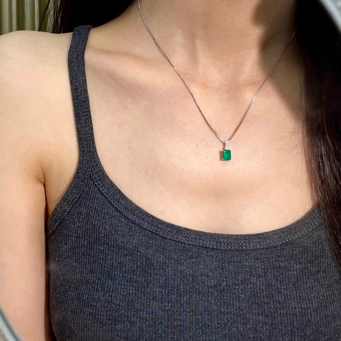 14k Gold 1.37 Ctw Natural Emerald & Diamond Pendant( Without Chain ) - 4