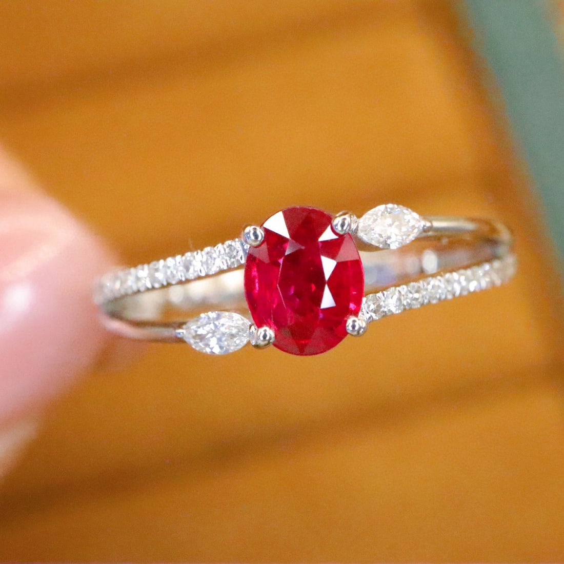 14k Gold 0.63 Ctw Natural Ruby & Diamond Ring: Ref:230984230 // gold content:14k gold // ring size:7. 25us // // main gemstone:ruby // shape:oval // carat weight:0. 48ct // color:pigeonblood red // treatment:natural // // adjacent gemstone 2 :