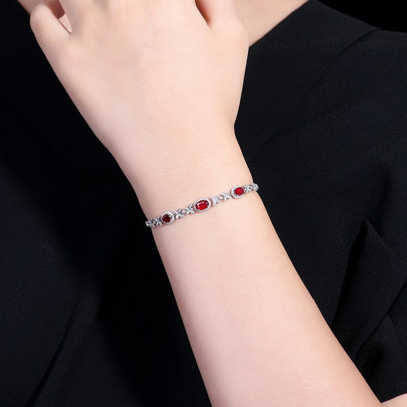 14k Gold 1.76 Ctw Natural Ruby & Diamond Bracelet - 6