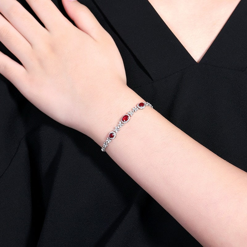 14k Gold 1.76 Ctw Natural Ruby & Diamond Bracelet - 7