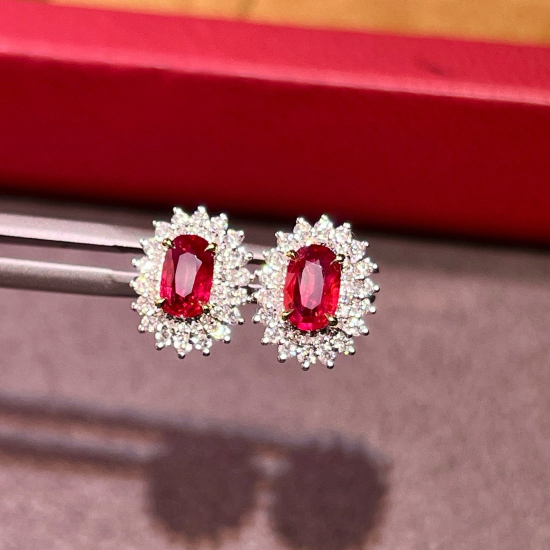 14k Gold 1.57 Ctw Natural Ruby & Diamond Earrings - 2