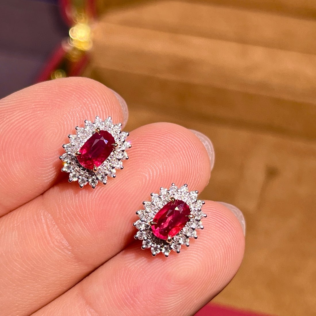 14k Gold 1.57 Ctw Natural Ruby & Diamond Earrings - 4