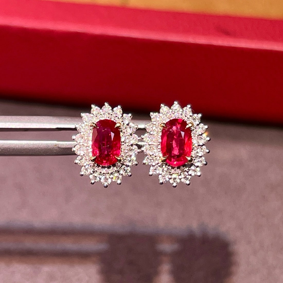 14k Gold 1.57 Ctw Natural Ruby & Diamond Earrings - 6