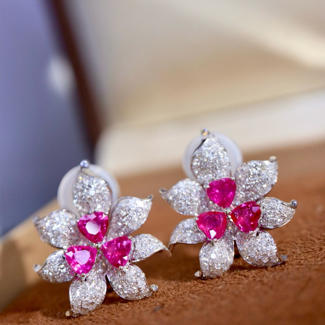 14k Gold 2.54 Ctw Natural Ruby & Diamond Earrings: Ref:230984251 // gold content:14k gold // main gemstone:ruby // shape:heart // carat weight:1. 51ct // color:red // treatment:natural // // adjacent gemstone 2 : diamond // shape:round // carat weight