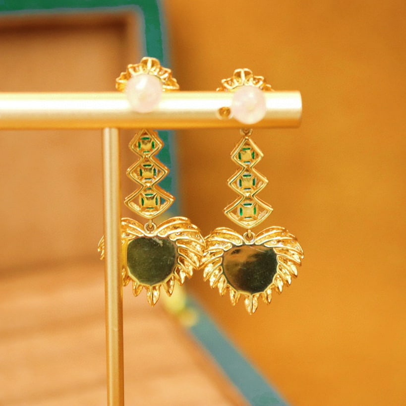 14k Gold 4.19 Ctw Natural Emerald & Diamond Earrings - 2