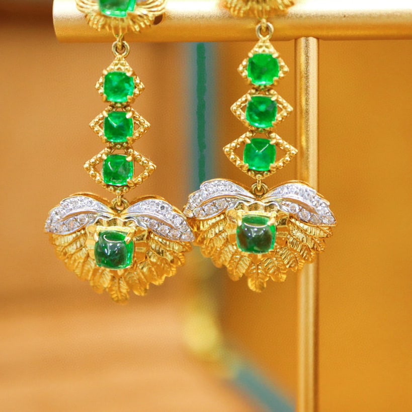14k Gold 4.19 Ctw Natural Emerald & Diamond Earrings - 4