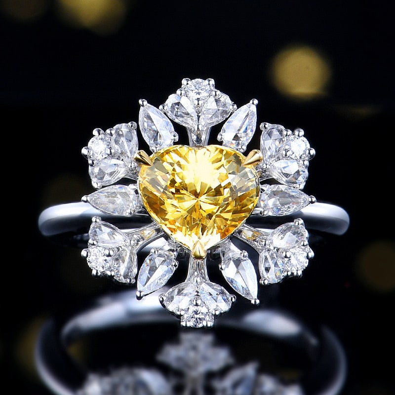 14k Gold 3.12 Ctw Natural Sapphire & Diamond Ring/pendant( Without Chain ): Ref:230984259 // gold content:14k gold // ring size:7. 25us // // main gemstone:sapphire // shape:heart // carat weight:2. 54ct // color:yellow // treatment:natural // // adjacent gemstone 2 :