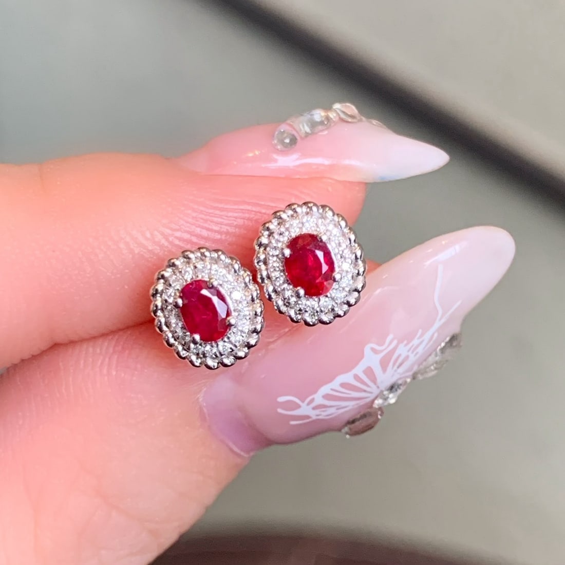 14k Gold 0.6 Ctw Natural Ruby & Diamond Earrings - 2