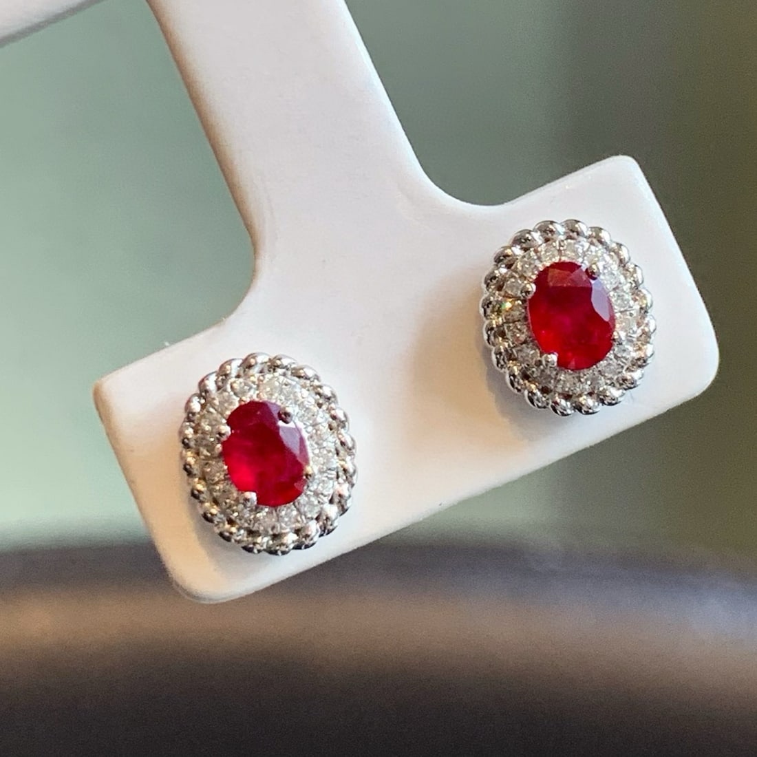 14k Gold 0.6 Ctw Natural Ruby & Diamond Earrings - 3