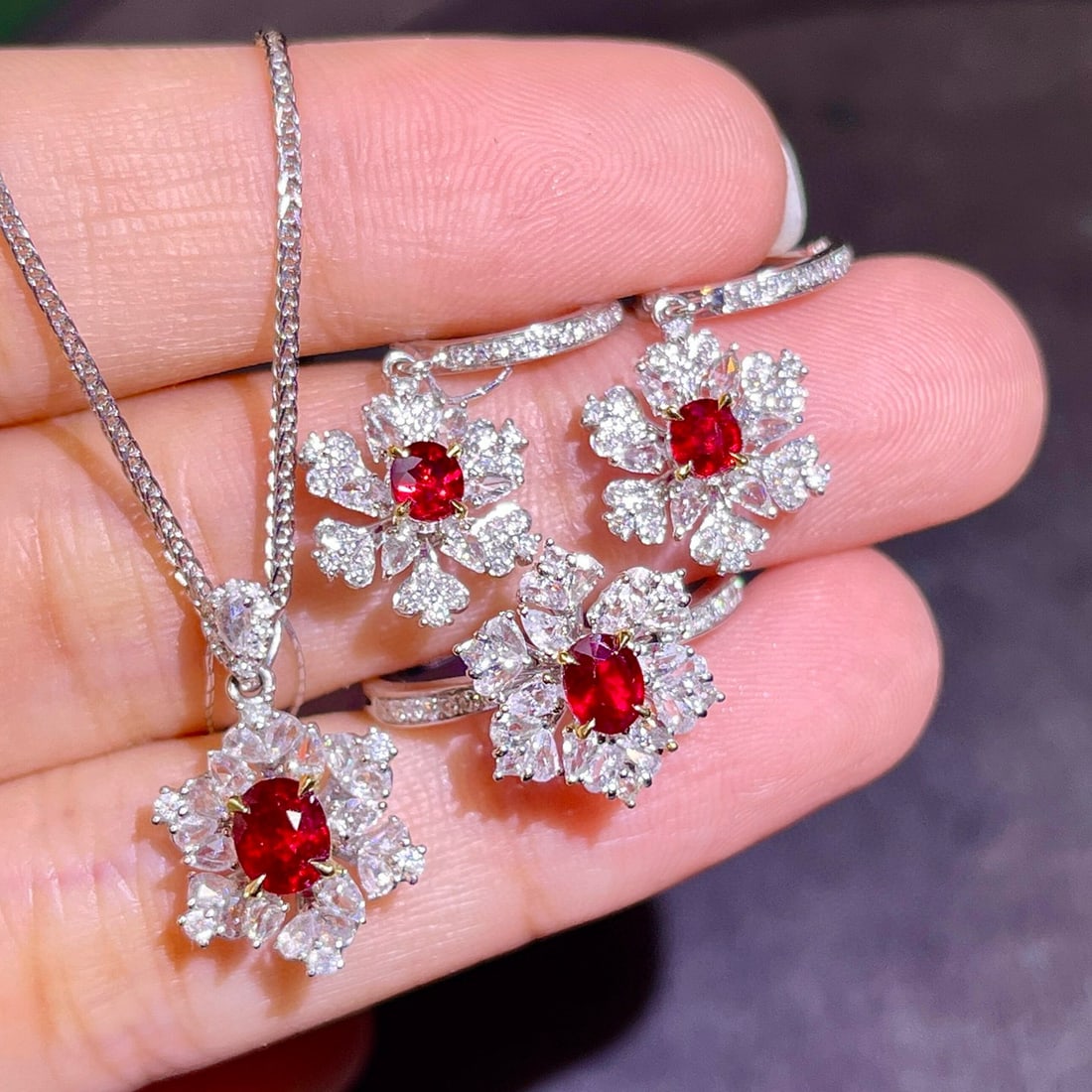14k Gold 1.60 Ct Natural Ruby & Diamond & Sapphire Jewelry Set: Ref:230984271 // gold content:14k gold // ring size:7. 25us // // pendant(without chain) // main gemstone:ruby // shape:oval // carat weight:0. 63ct // color:pigeonblood red // treatment:natural //