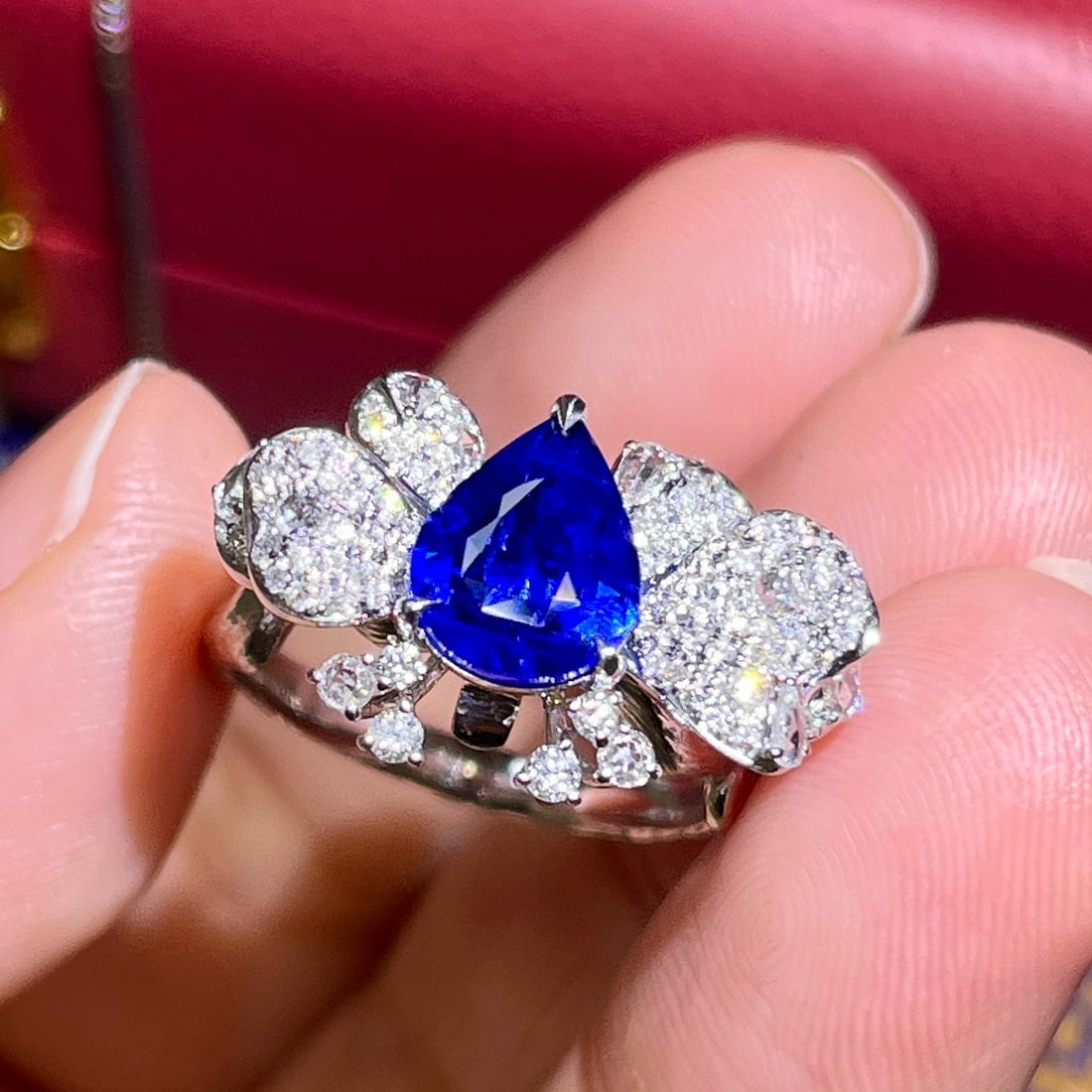 14k Gold 2.59 Ctw Natural Sapphire & Diamond Ring/pendant( Without Chain ): Ref:230984272 // gold content:14k gold // ring size:7. 25us // // main gemstone:sapphire // shape:pear // carat weight:1. 97ct // color:royal blue // treatment:natural // // adjacent gemstone 2 :