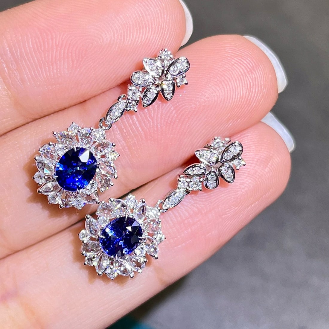 14k Gold 2.41 Ctw Natural Sapphire & Diamond Earrings - 2