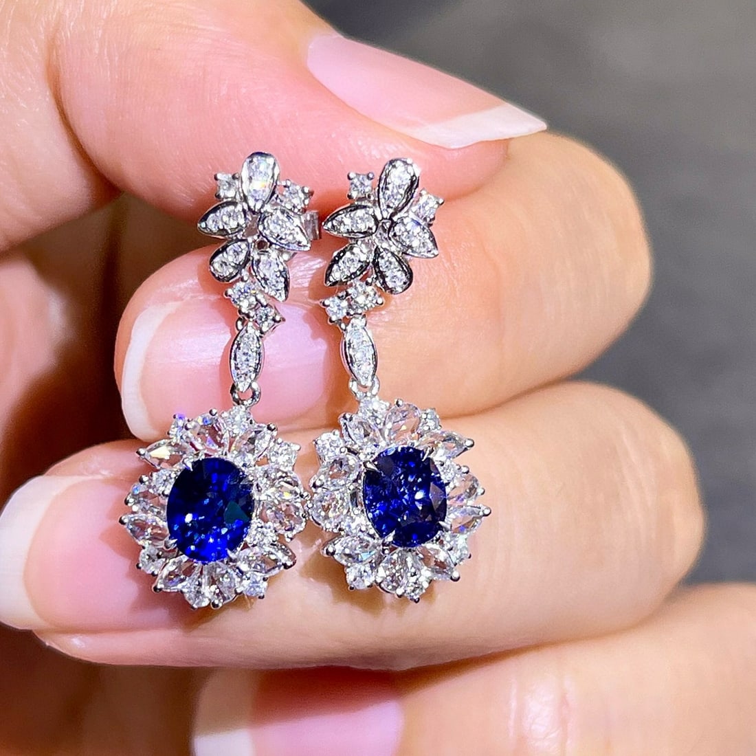 14k Gold 2.41 Ctw Natural Sapphire & Diamond Earrings - 3
