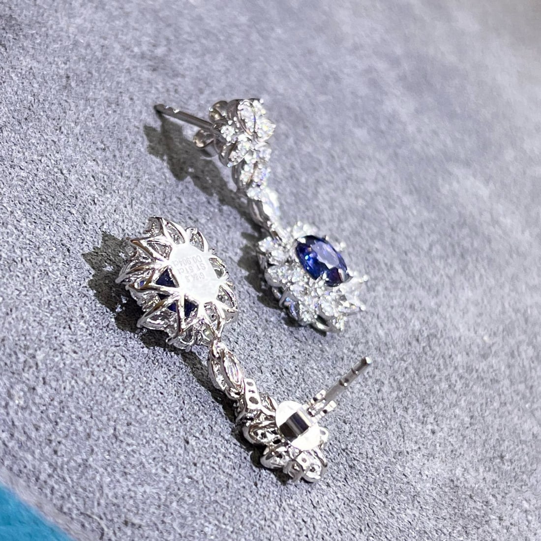 14k Gold 2.41 Ctw Natural Sapphire & Diamond Earrings - 4