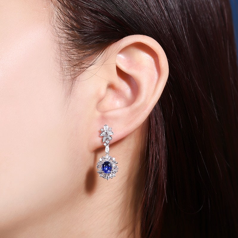 14k Gold 2.41 Ctw Natural Sapphire & Diamond Earrings - 5